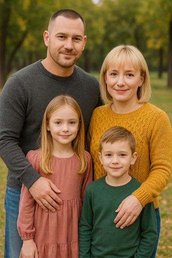 Jenni with her husband and two children.